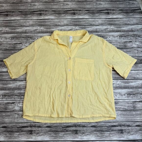 Stars Above Women's Button Down Blouse Shirt XS Extra Small Light Butter Yellow - Picture 12 of 13